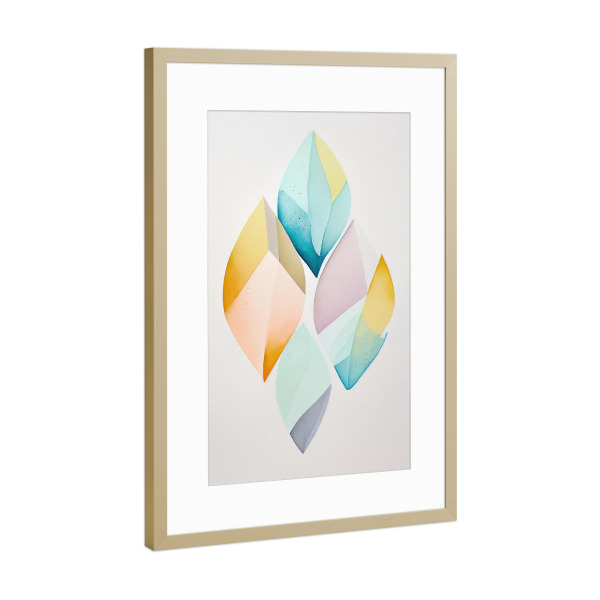 Poster mit Rahmen Gold "4 Aquarellformen" artboxONE - Abstrakt - 4,Abstrakt,Kunst,Hell,Kontrastarm,Farbe,Malerei,Pastell,Ruhig,Form,Formen,Aquarell