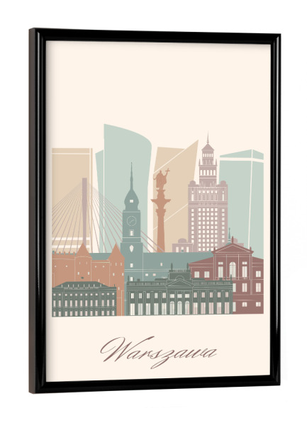 Poster mit schwarzem Rahmen "Warschauer Skyline in Salbeigrün" artboxONE - Städte,Reise,Architektur,Kartografie