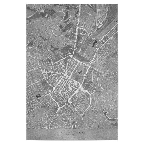 Poster 30x20 cm "Graue Vintage-Karte Stuttgart" artboxONE - Städte,Kartografie - Karte,Jahrgang,Stuttgart,Karte stuttgart,Grau,Schwarz und weiß