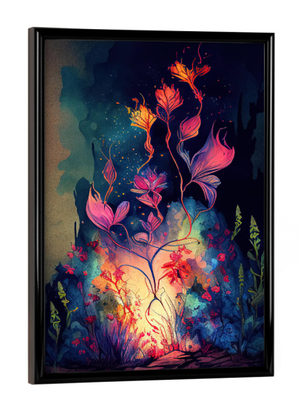 Poster mit schwarzem Rahmen "Rosa leuchtende Blumen" artboxONE - Abstrakt