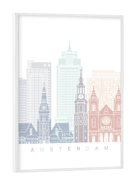 Poster mit weißem Rahmen "AMSTERDAM SKYLINE PASTELL-b" artboxONE - Städte,Architektur