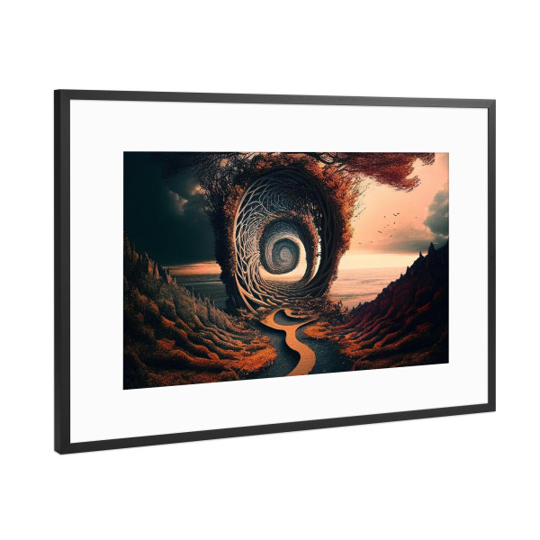 Poster mit Rahmen Schwarz (Metallic) "Entfernter spiralförmiger Pfad" artboxONE - Abstrakt