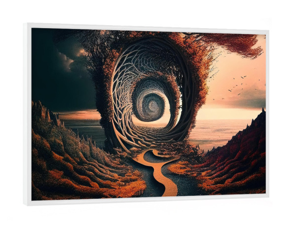 Poster mit weißem Rahmen "Entfernter spiralförmiger Pfad" artboxONE - Abstrakt