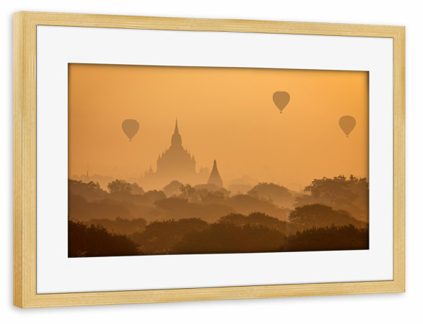 Poster mit Rahmen kiefer "Der Sonnenaufgang in Bagan" artboxONE - Natur,Architektur,Reise / Asien