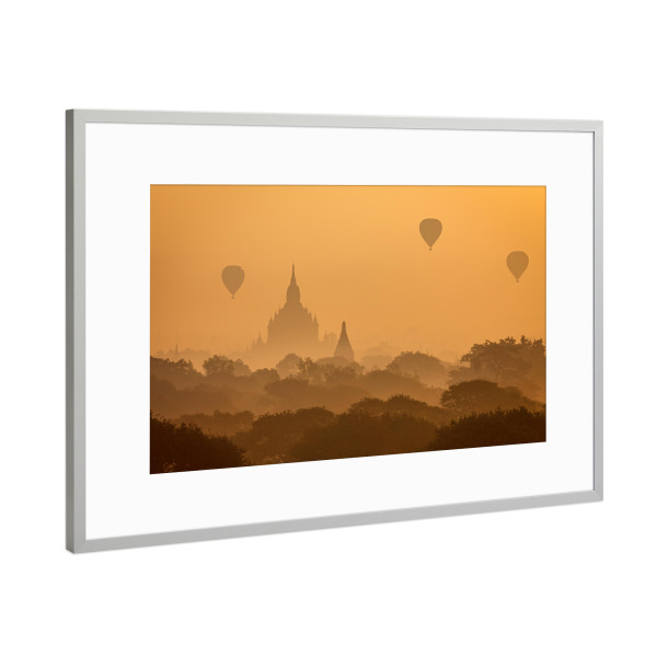 Poster mit Rahmen Silber "Der Sonnenaufgang in Bagan" artboxONE - Natur,Architektur,Reise / Asien