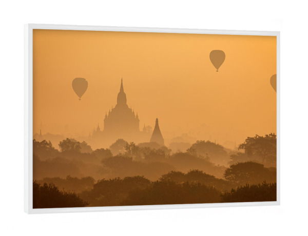 Poster mit weißem Rahmen "Der Sonnenaufgang in Bagan" artboxONE - Natur,Architektur,Reise / Asien
