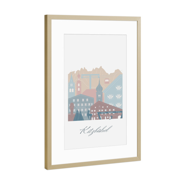 Poster mit Rahmen Gold "Kitzbüheler Skyline in Erdtönen" artboxONE - Städte,Reise,Architektur,Kartografie