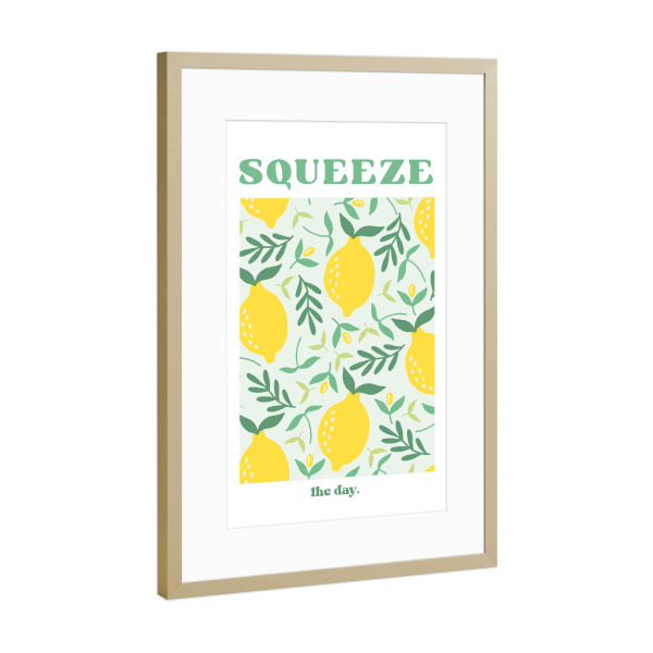 Poster mit Rahmen Gold "Squeeze den Tag mit Zitronen" artboxONE - Typografie,Essen & Trinken / Obst & Gemüse,Lustig