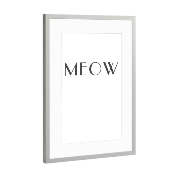 Poster mit Rahmen Silber "MEOW Schrift groß" artboxONE - Typografie,Tiere