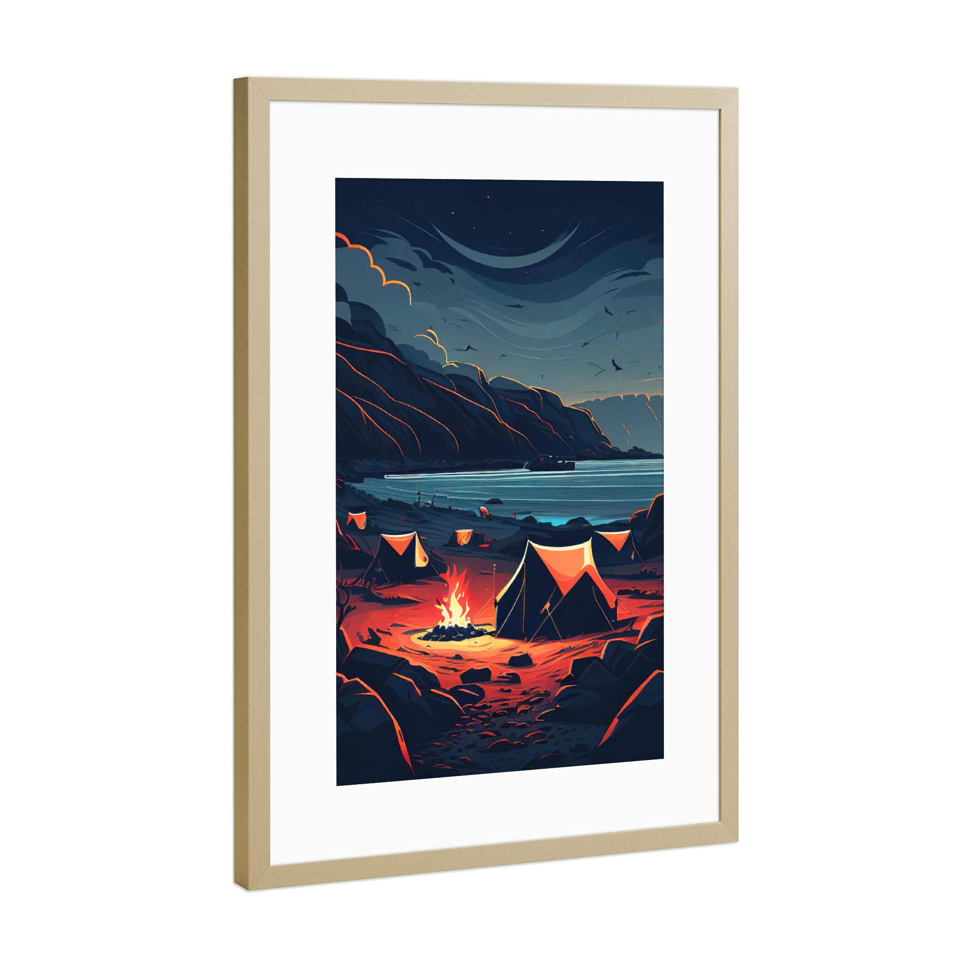 Poster mit Rahmen Gold "Lagerfeuer am Strand" artboxONE - Natur,Reise,Reise / Strand und Meer