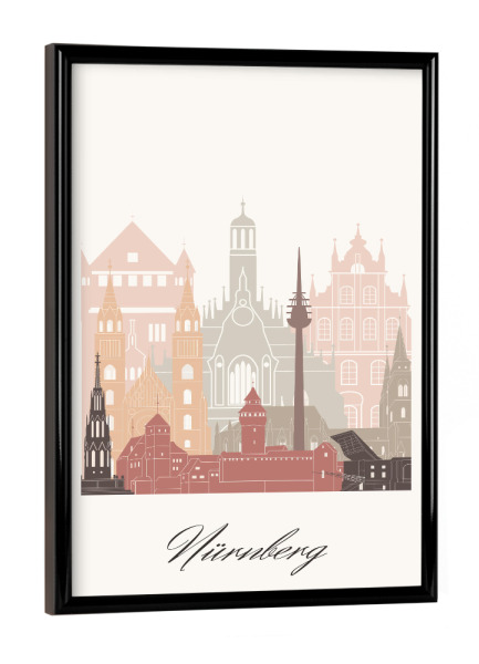 Poster mit schwarzem Rahmen "Nürnberger Skyline in Terrakotta" artboxONE - Städte,Reise,Architektur,Kartografie