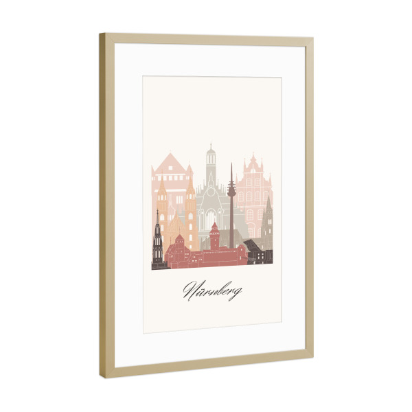 Poster mit Rahmen Gold "Nürnberger Skyline in Terrakotta" artboxONE - Städte,Reise,Architektur,Kartografie