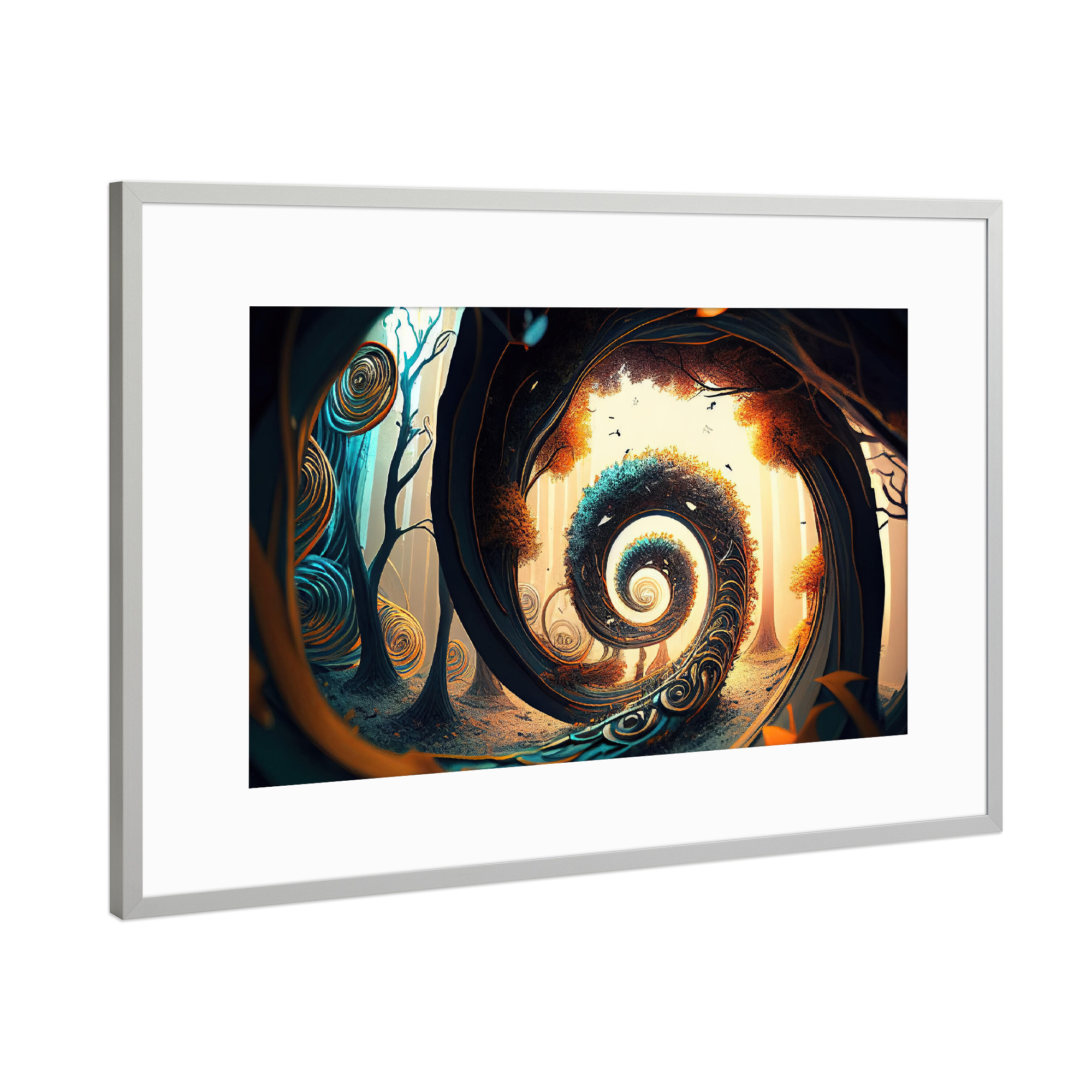 Poster mit Rahmen Silber "Surreale Spiralmalerei" artboxONE - Abstrakt