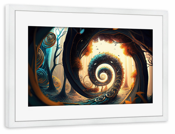 Poster mit Rahmen weiß "Surreale Spiralmalerei" artboxONE - Abstrakt