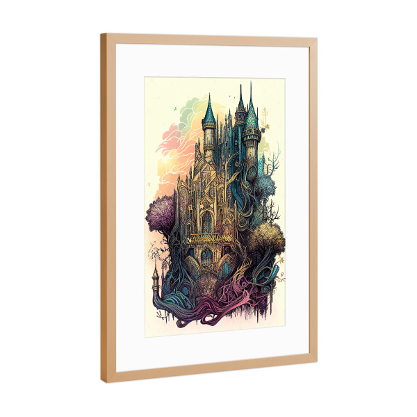 Poster mit Rahmen Kupfer "Surreale Schlosszeichnung" artboxONE - Abstrakt,Architektur