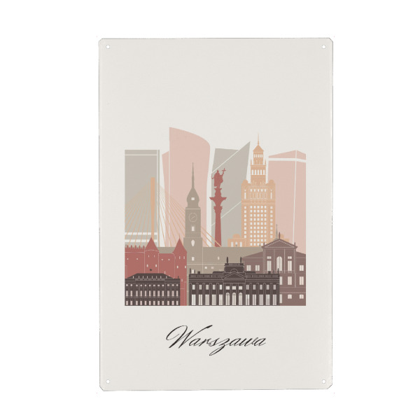 Holzbild "Warschauer Skyline in Terrakotta" artboxONE - Städte,Reise,Architektur,Kartografie