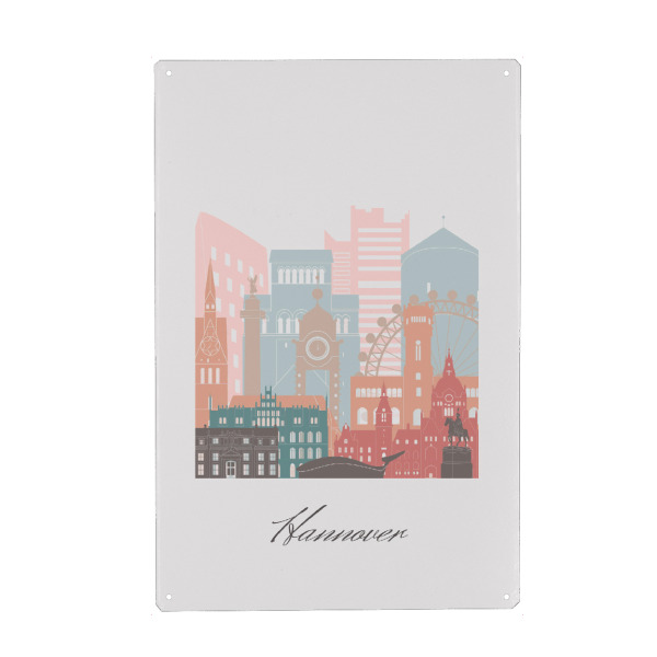 Metall Poster "Hannover Skyline Pastellstil" artboxONE - Städte,Reise,Architektur,Kartografie