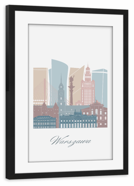 Poster mit Rahmen schwarz "Warschauer Skyline in Erdtöne" artboxONE - Städte,Reise,Architektur,Kartografie