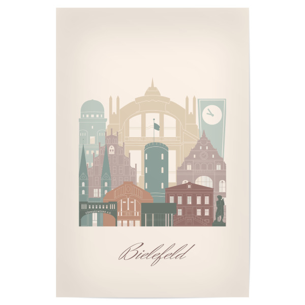 Poster 30x20 cm "Bielefelder Skyline in Salbeigrün" artboxONE - Städte,Reise,Architektur,Kartografie