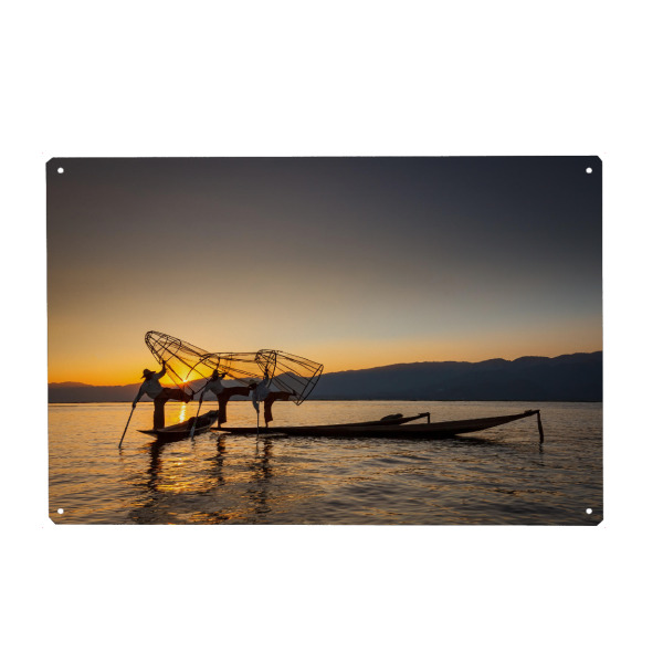 Metall Poster "Inle See bei Sonnenuntergang" artboxONE - Natur,Reise / Asien