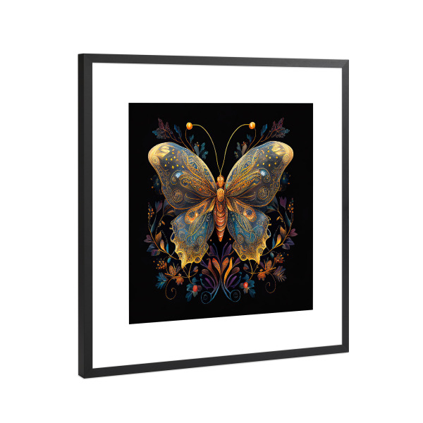 Poster mit Rahmen Schwarz (Metallic) "Ornament-Schmetterlings-Malerei" artboxONE - Tiere,Abstrakt