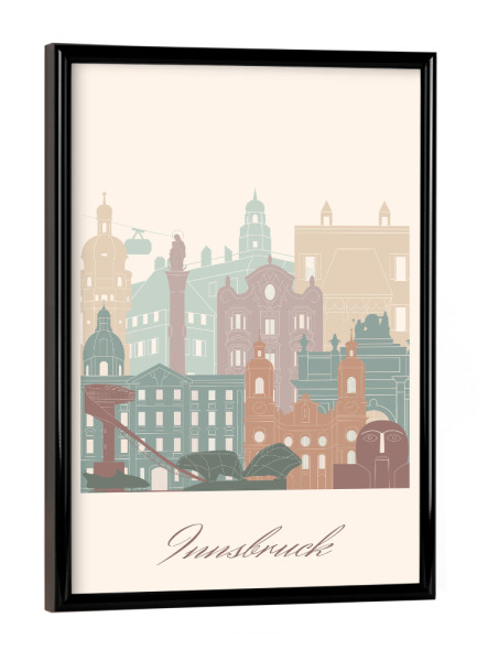 Poster mit schwarzem Rahmen "Innsbrucker Skyline in Salbeigrün" artboxONE - Städte,Reise,Architektur,Kartografie