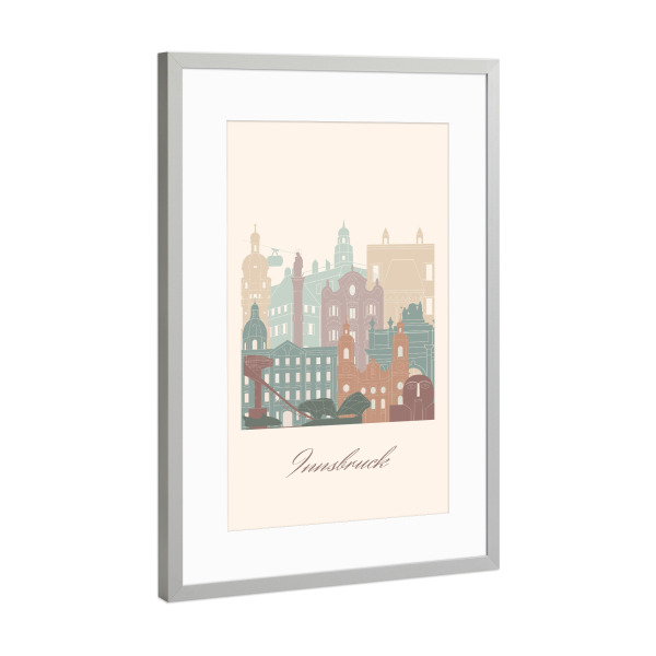 Poster mit Rahmen Silber "Innsbrucker Skyline in Salbeigrün" artboxONE - Städte,Reise,Architektur,Kartografie