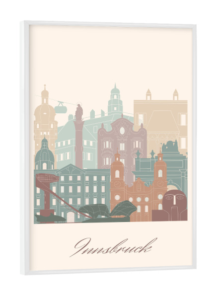 Poster mit weißem Rahmen "Innsbrucker Skyline in Salbeigrün" artboxONE - Städte,Reise,Architektur,Kartografie