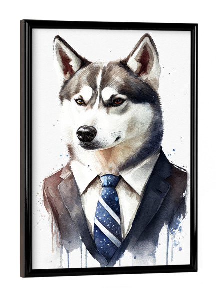 Poster mit schwarzem Rahmen "Husky mit Anzug und Krawatte" artboxONE - Tiere,Lustig