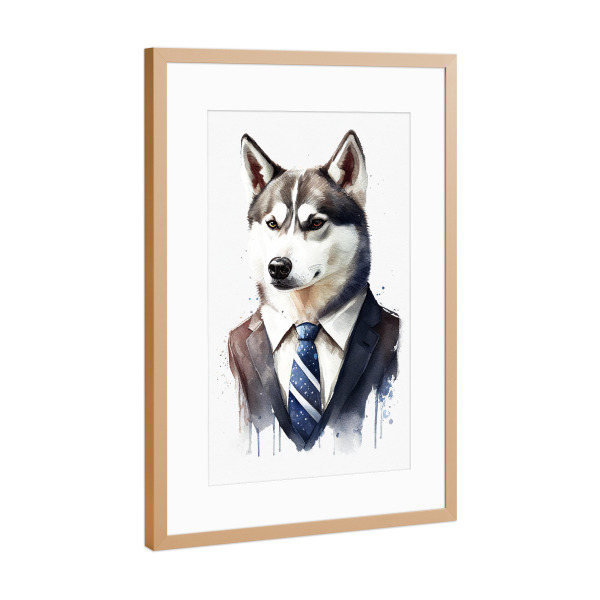 Poster mit Rahmen Kupfer "Husky mit Anzug und Krawatte" artboxONE - Tiere,Lustig