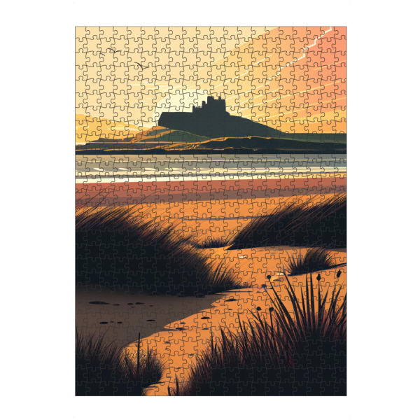 artboxONE Puzzle "Sonnenuntergang in Bamburgh" artboxONE - Natur,Reise / Strand und Meer - England,Schloss,Strand,Sonnenuntergang,Natur,Ebbe