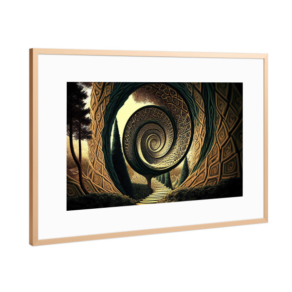 Poster mit Rahmen Kupfer "Spiralmuster auf surrealem Weg" artboxONE - Abstrakt