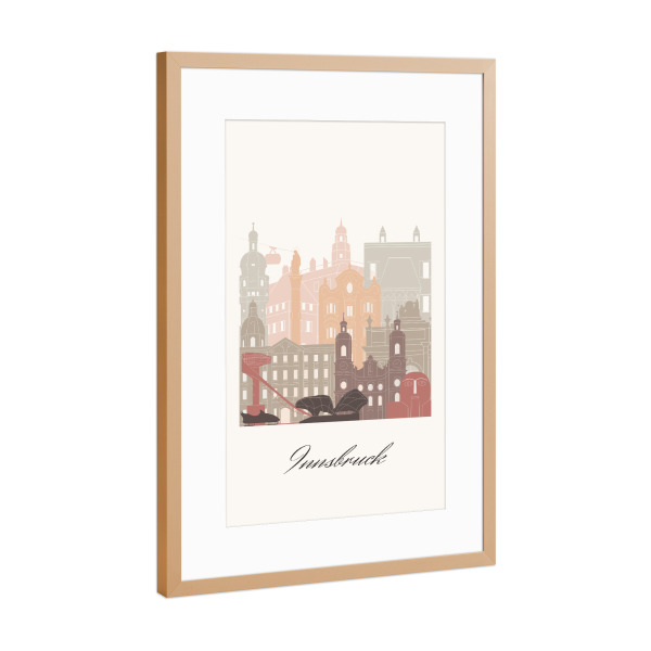 Poster mit Rahmen Kupfer "Innsbrucker Skyline in Terrakotta" artboxONE - Städte,Reise,Architektur,Kartografie