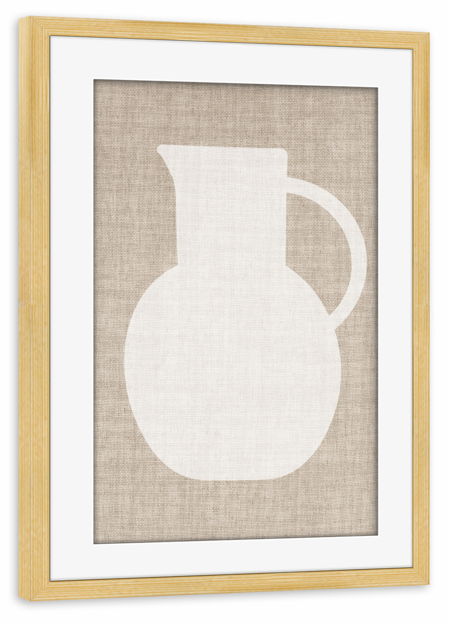 Poster mit Rahmen kiefer "Linen vase white LUK" artboxONE - Abstrakt - Japandi,Modern,Art,Wabisabi,Ibiza,Kunstdruck,Vacation,Geschenk,Einrichtung