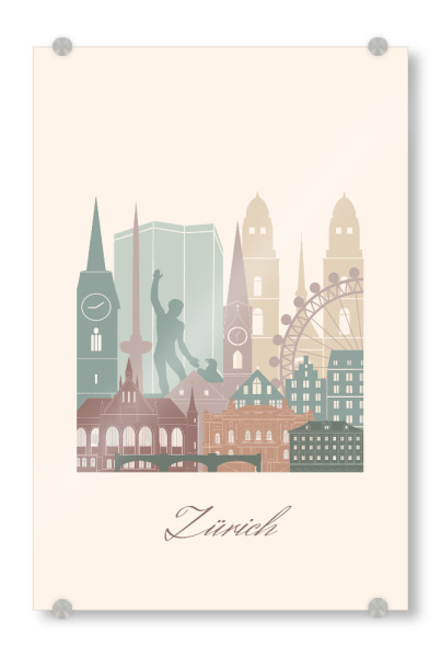 Acrylglasbild "Zürcher Skyline in salbeigrün" artboxONE - Städte,Reise,Architektur,Städte / Zürich,Kartografie