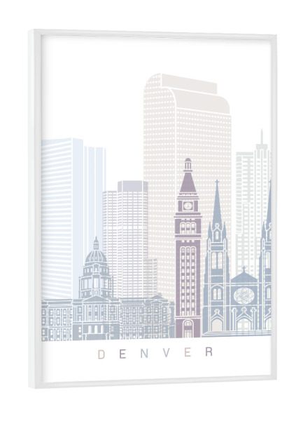 Poster mit weißem Rahmen "DENVER SKYLINE PASTELL" artboxONE - Städte,Architektur