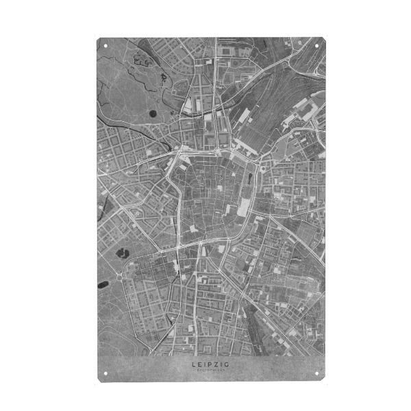 Holzbild "Graue Karte von Leipzig" artboxONE - Städte,Kartografie - Leipzig,Karte,Deutschland,Jahrgang,Grau,Schwarz und weiß