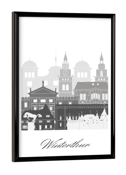 Poster mit schwarzem Rahmen "Winterthurer Skyline schwarz weiß" artboxONE - Städte,Reise,Architektur,Kartografie