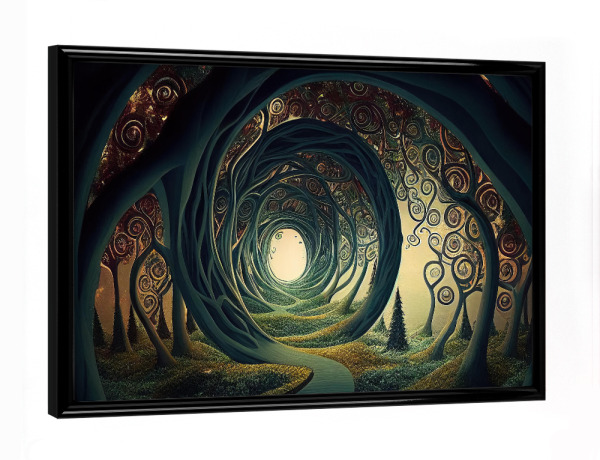 Poster mit schwarzem Rahmen "Surrealer Weg durch den Wald" artboxONE - Abstrakt