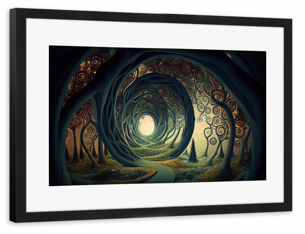 Poster mit Rahmen schwarz "Surrealer Weg durch den Wald" artboxONE - Abstrakt