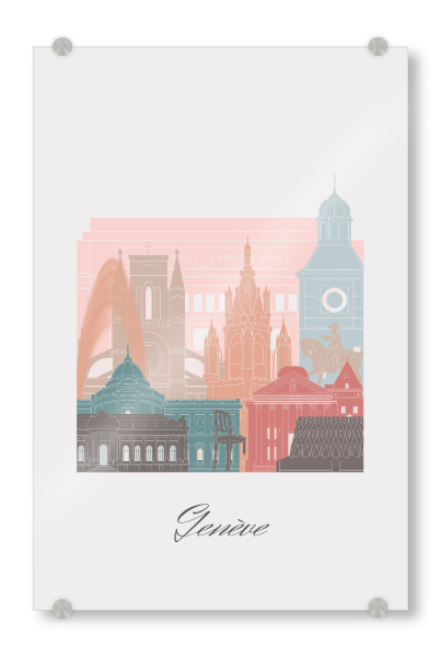 Acrylglasbild "Pastellstil der Genfer Skyline" artboxONE - Städte,Reise,Architektur,Kartografie