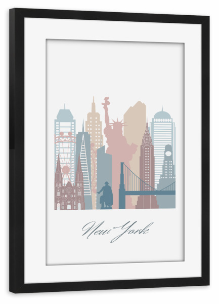 Poster mit Rahmen schwarz "Skyline von New York in Erdtönen" artboxONE - Städte,Städte / New York,Reise,Architektur,Kartografie