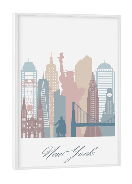 Poster mit weißem Rahmen "Skyline von New York in Erdtönen" artboxONE - Städte,Städte / New York,Reise,Architektur,Kartografie