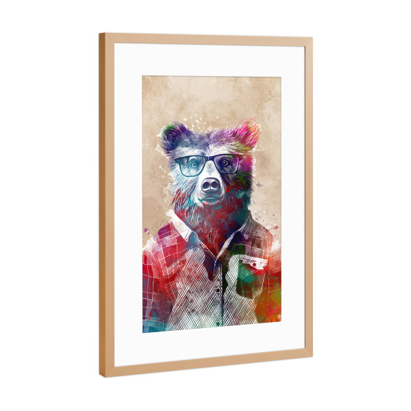 Poster mit Rahmen Kupfer "Bären-Hipster-Grafik" artboxONE - Tiere - Bär,Wild,Tier,Tiere,Hipster,Grafik,Illustration,Design,Kunst