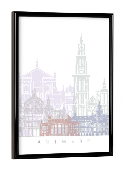 Poster mit schwarzem Rahmen "ANTWERPEN SKYLINE PASTELL" artboxONE - Städte,Reise