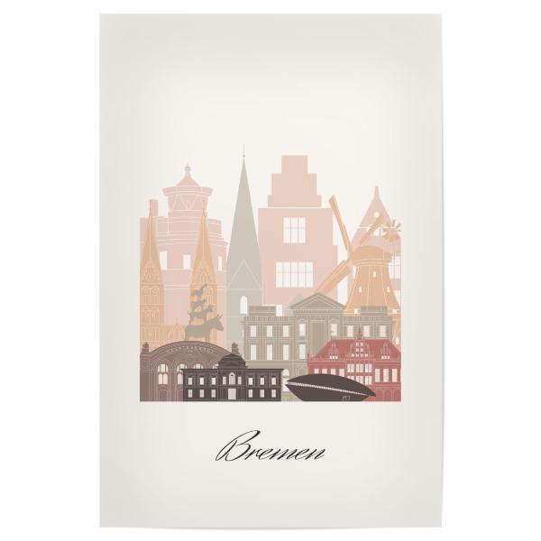 Poster 30x20 cm "Bremer Skyline im Terrakotta-Stil" artboxONE - Städte,Reise,Architektur,Kartografie