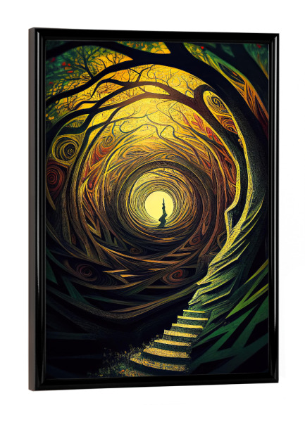 Poster mit schwarzem Rahmen "Gelber Weg im surrealen Wald" artboxONE - Abstrakt