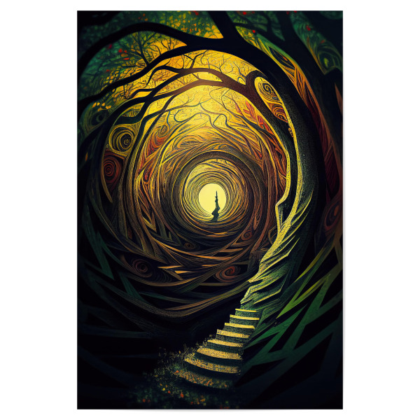Poster 30x20 cm "Gelber Weg im surrealen Wald" artboxONE - Abstrakt
