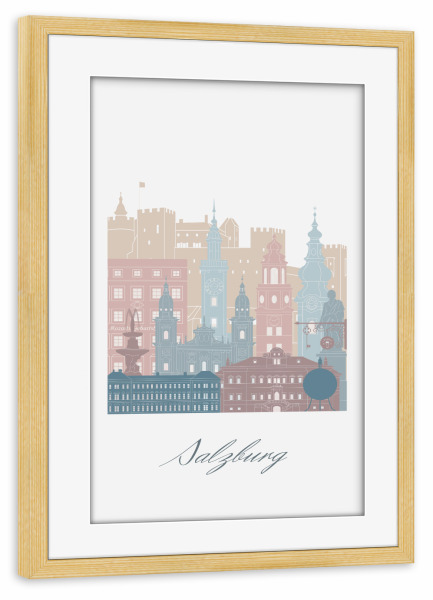 Poster mit Rahmen kiefer "Salzburg Skyline Erdtöne Stil" artboxONE - Städte,Reise,Architektur,Kartografie