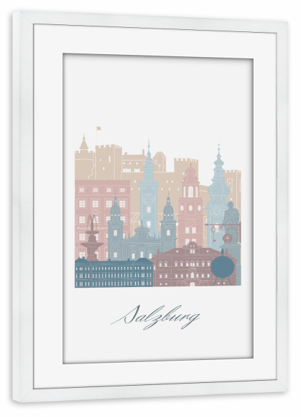 Poster mit Rahmen weiß "Salzburg Skyline Erdtöne Stil" artboxONE - Städte,Reise,Architektur,Kartografie